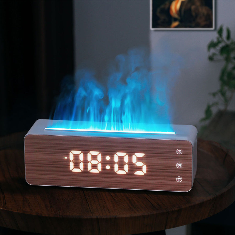 QuantumGlow Premium 3-in-1 Simulated Flame Humidifier, Essential Oil Aromatherapy Diffuser, and Digital LED Clock for Relaxation, Air Quality, and Stylish Home Ambiance