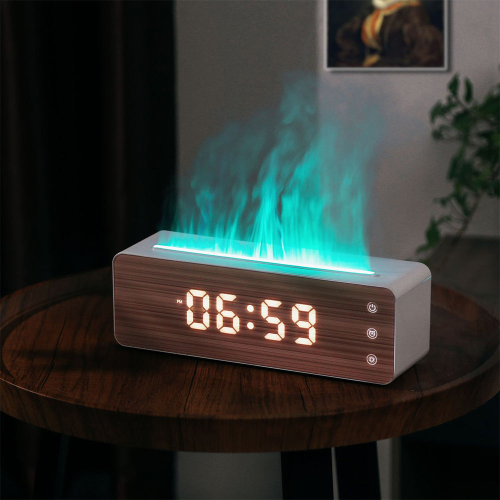 QuantumGlow Premium 3-in-1 Simulated Flame Humidifier, Essential Oil Aromatherapy Diffuser, and Digital LED Clock for Relaxation, Air Quality, and Stylish Home Ambiance