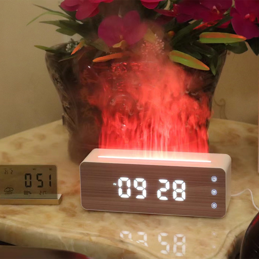 QuantumGlow Premium 3-in-1 Simulated Flame Humidifier, Essential Oil Aromatherapy Diffuser, and Digital LED Clock for Relaxation, Air Quality, and Stylish Home Ambiance