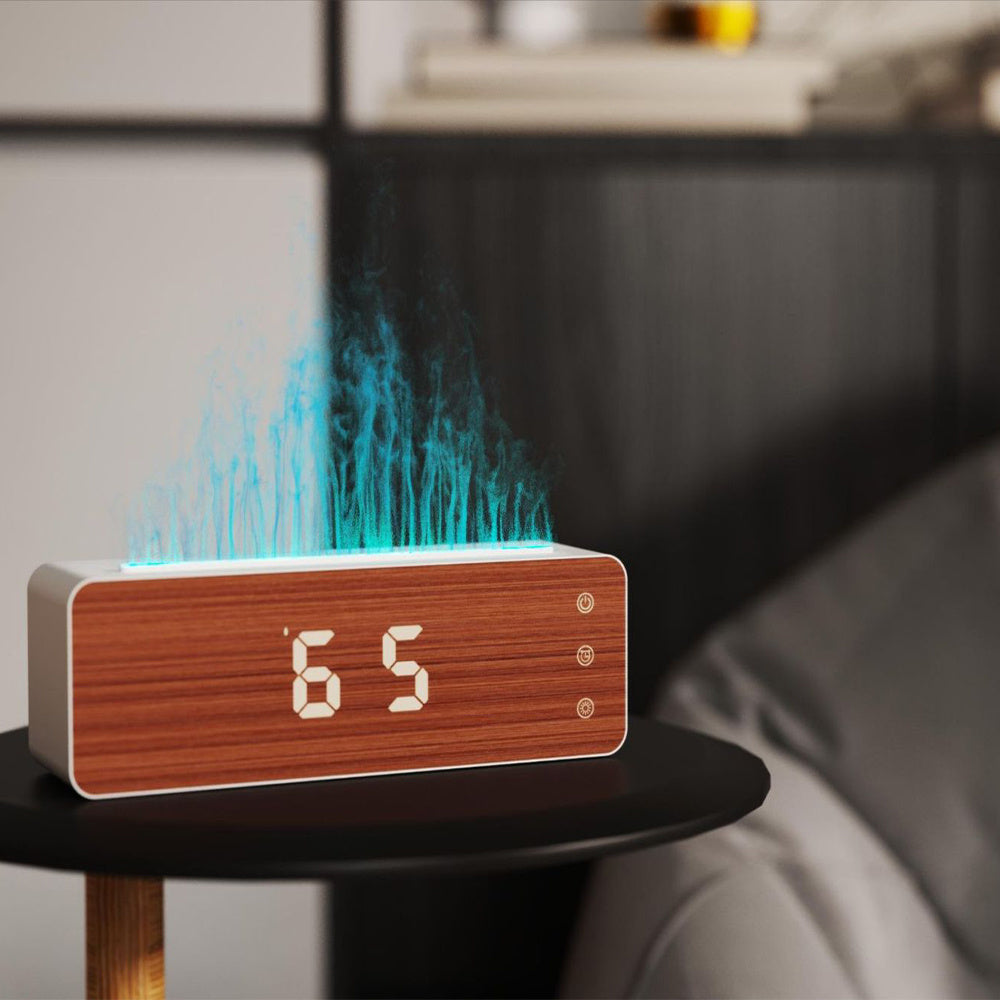 QuantumGlow Premium 3-in-1 Simulated Flame Humidifier, Essential Oil Aromatherapy Diffuser, and Digital LED Clock for Relaxation, Air Quality, and Stylish Home Ambiance