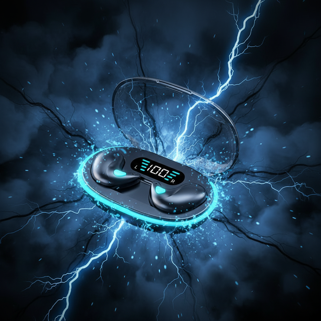 Blue and black energy earbuds