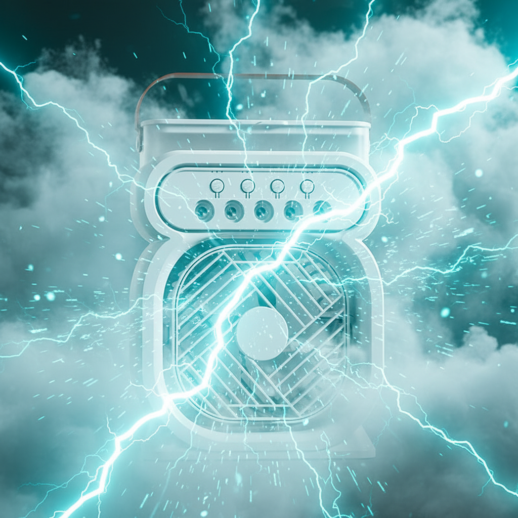 Cyan and white energy mist fan