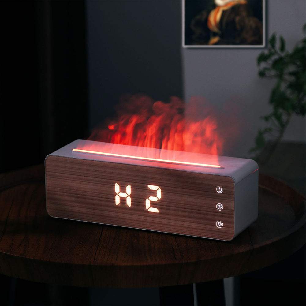 QuantumGlow Premium 3-in-1 Simulated Flame Humidifier, Essential Oil Aromatherapy Diffuser, and Digital LED Clock for Relaxation, Air Quality, and Stylish Home Ambiance